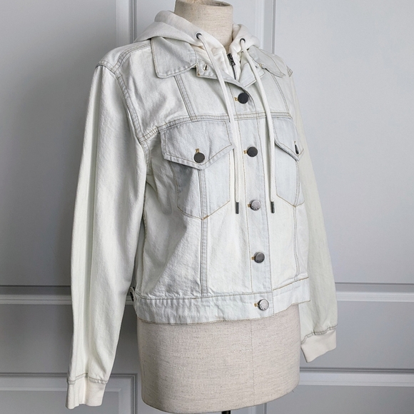 Alice + Olivia Jackets & Blazers - alice + olivia Jacket Denim Jean Removable Zip Out Hood Bleached Indigo L NWT